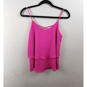 Annabella Womens S Pink Ruffle Layered Tiered Spaghetti Strap Blouse